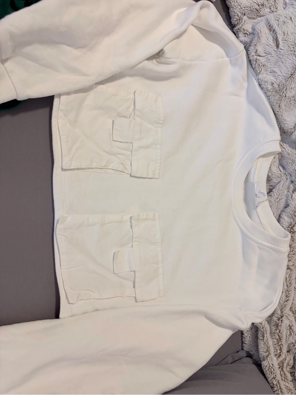 GREY LAB White Crewneck Sweatshirt with Front Utility Pockets
